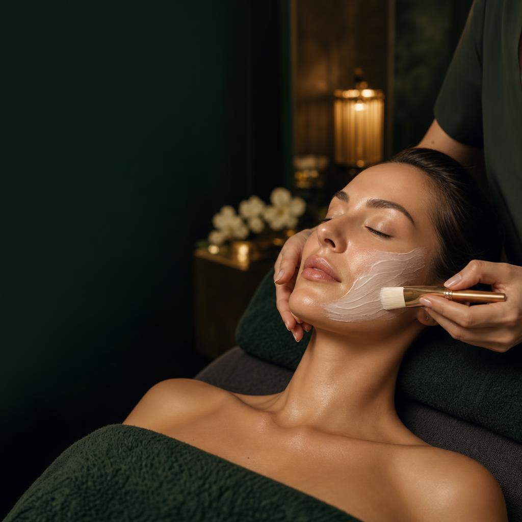 A client receiving a facial treatment