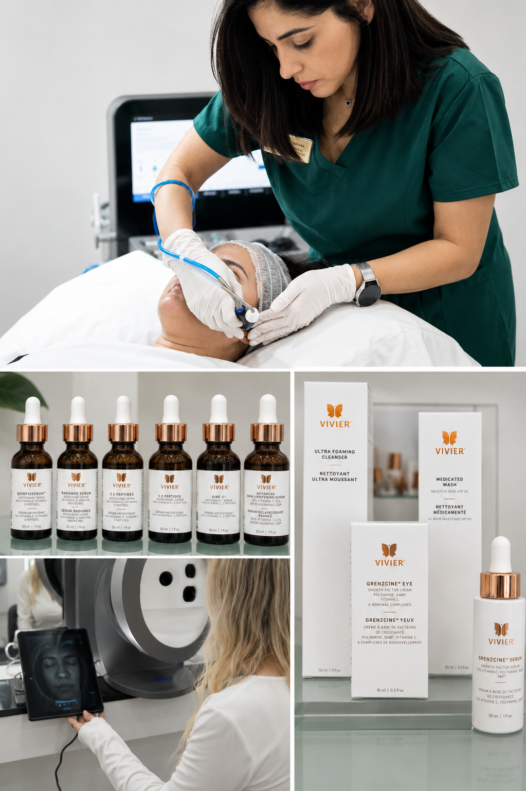 Facial treatment, Vivier skincare products and skin-care imagery